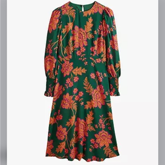 Boden Floral Print Smocked Cuff Midi Dress, Hunter Green/Multi - Picture 3 of 4